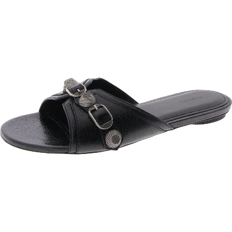 Womens Leather Buckle Slide Sandals