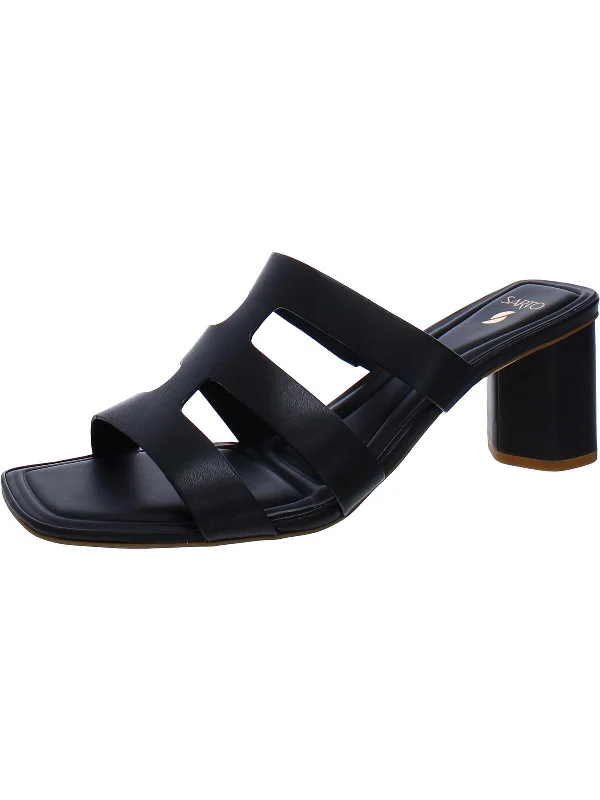 Womens Leather Caged Slide Sandals