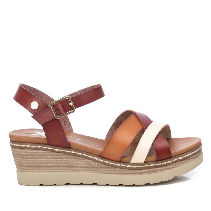 Women's Wedge Strappy Sandals In Camel