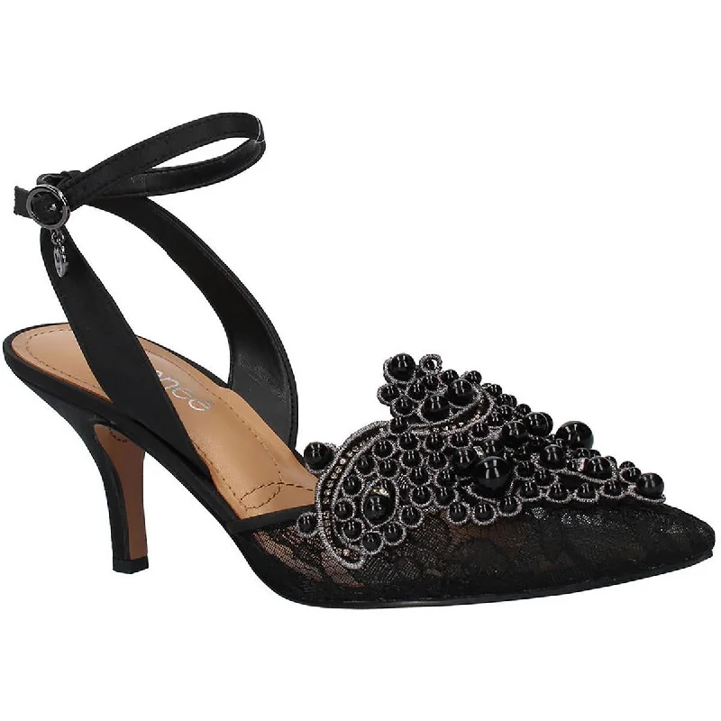 J. Renee Womens Desdemona Satin Embellished Slingback Heels