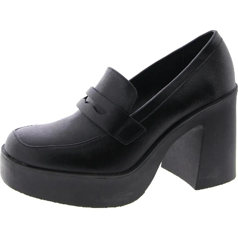 Steve Madden Womens Sedina Faux Leather Slip On Loafer Heels