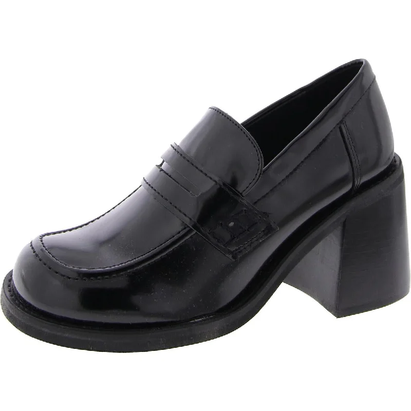 Steve Madden Womens Usual Patent Slip-On Loafer Heels