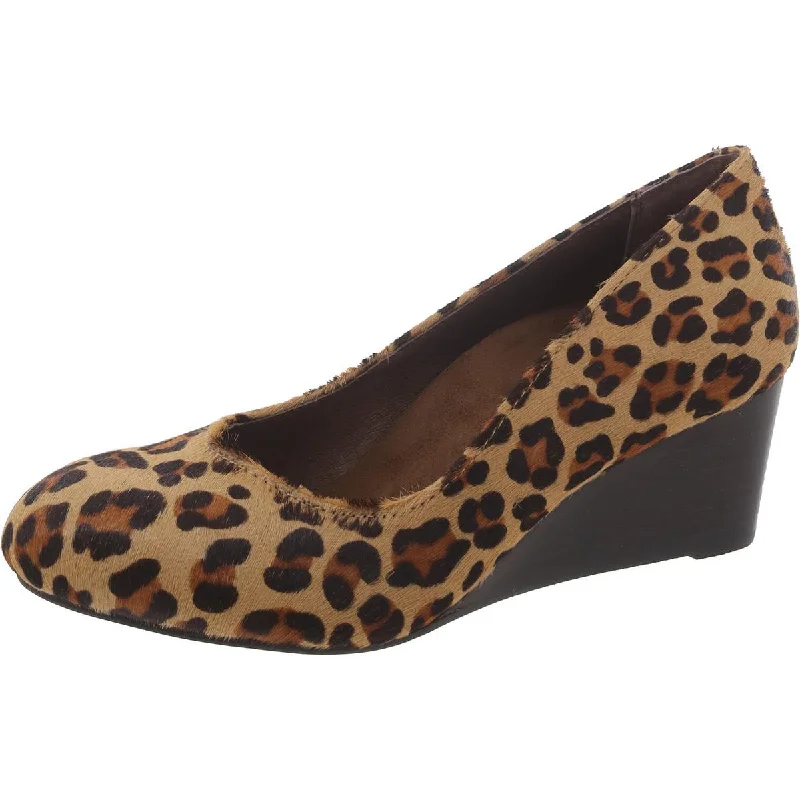 Vionic Womens Antonia Calf Hair Leopard Print Wedge Heels