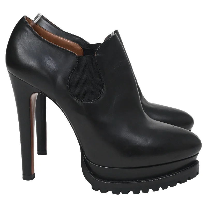 Alaïa Platform Ankle Boots in Black Leather