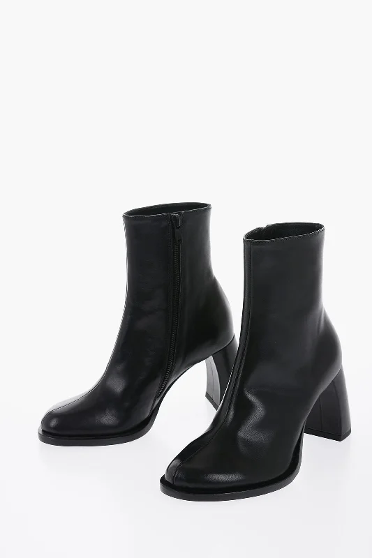 Ann Demeulemeester Leather Lisa Ankle Boots With Curved Heel 9Cm