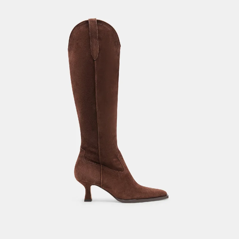 ARIANA WIDE CALF BOOTS DK BROWN SUEDE