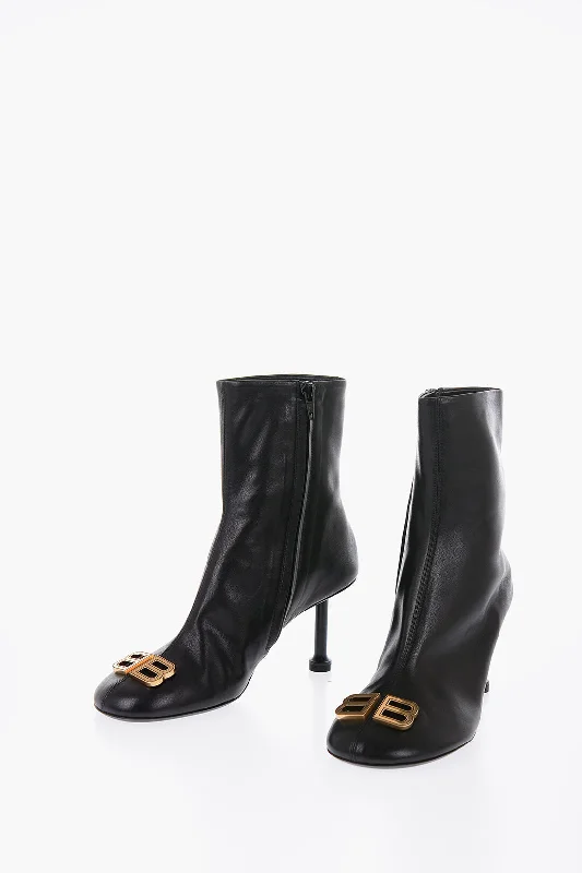 Balenciaga Leather Groupie Booties With Logo Statement