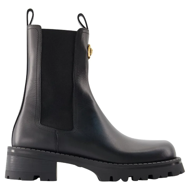 Booties Ankle Boots - Versace - Leather - Black