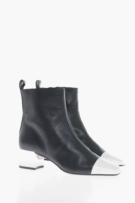 Carel Paris Leather Ankle Boots With Contrasting Details Heel 5Cm