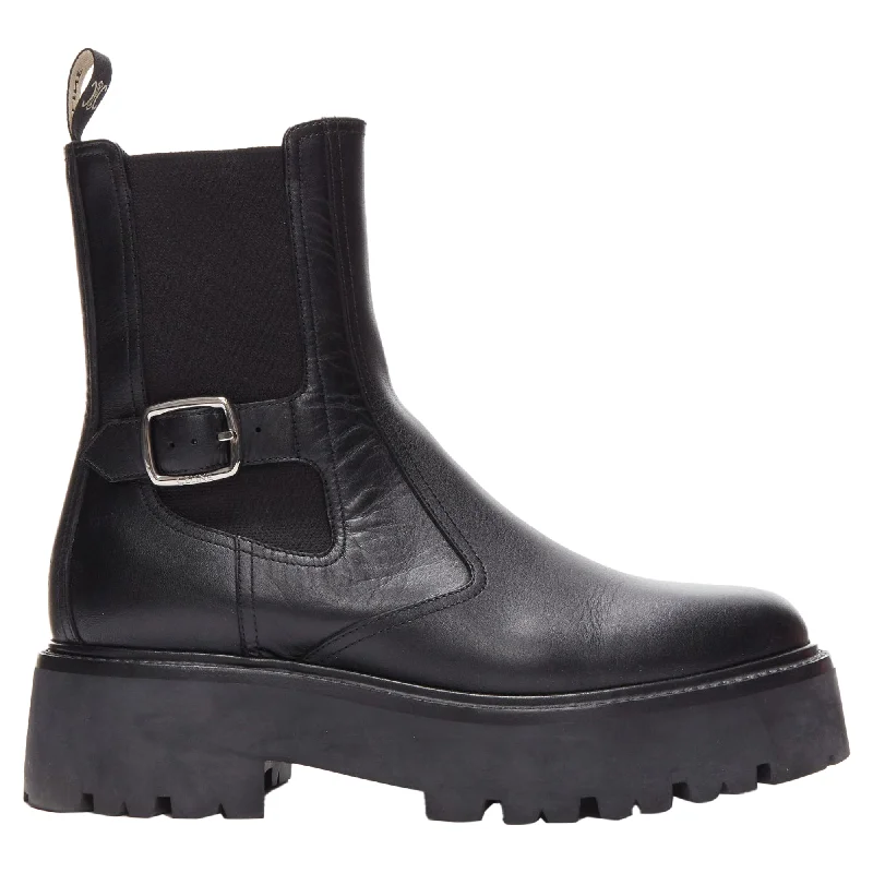 Celine Bulky Chelsea calfskin leather buckles biker boots