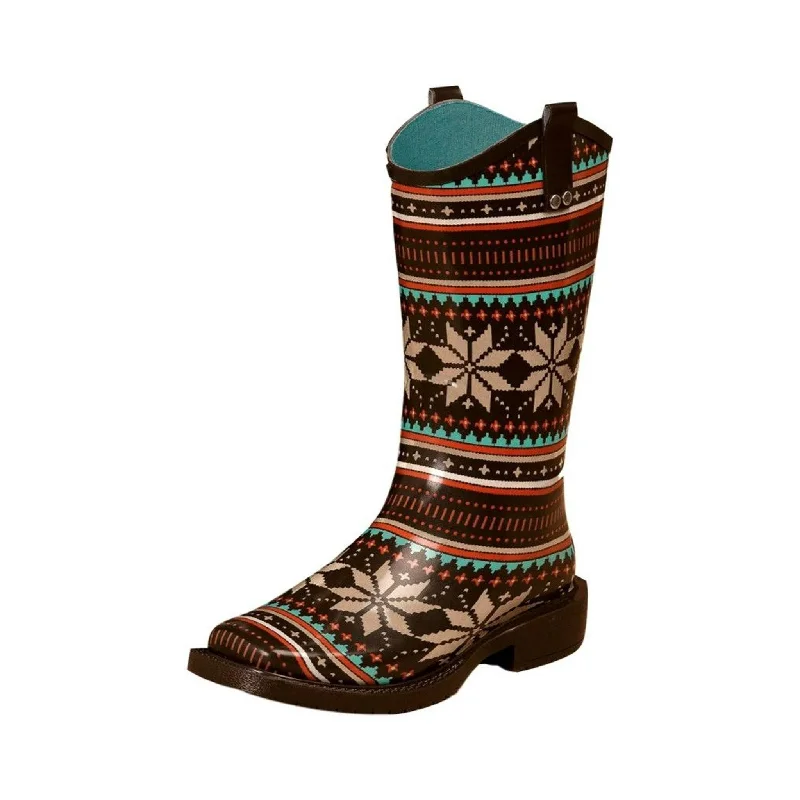 Blazin Roxx Chocolate/Turquoise Rubber Boots