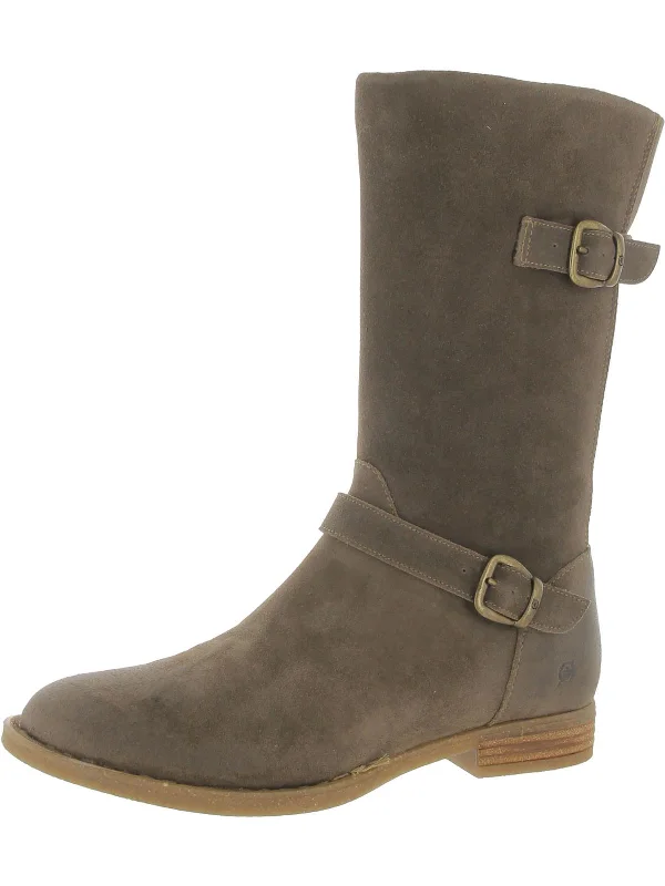 Delano Womens Suede Buckle Mid-Calf Boots