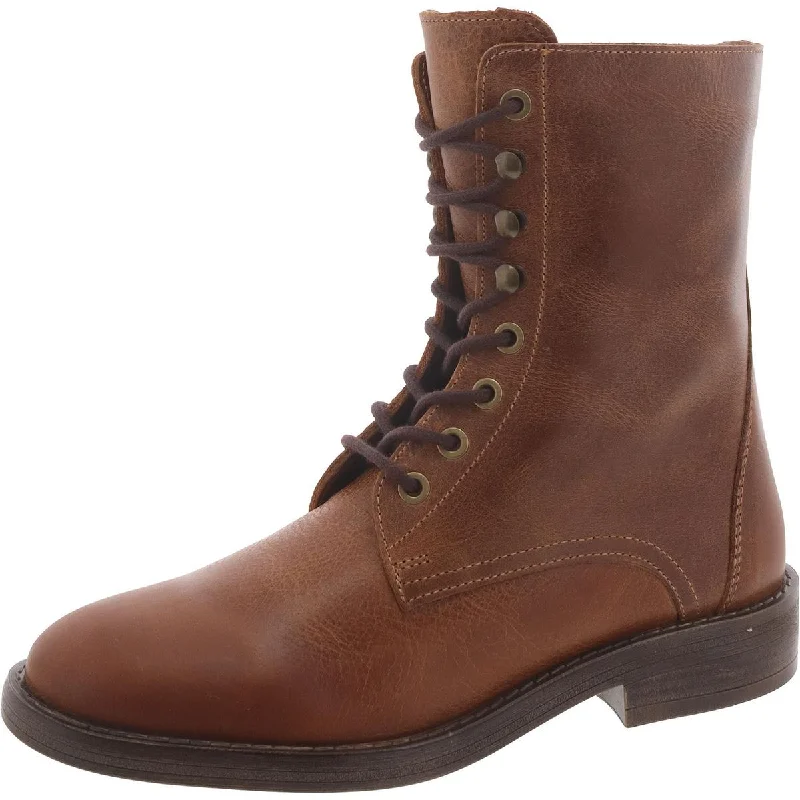 Devie Womens Leather Moto Combat & Lace-Up Boots