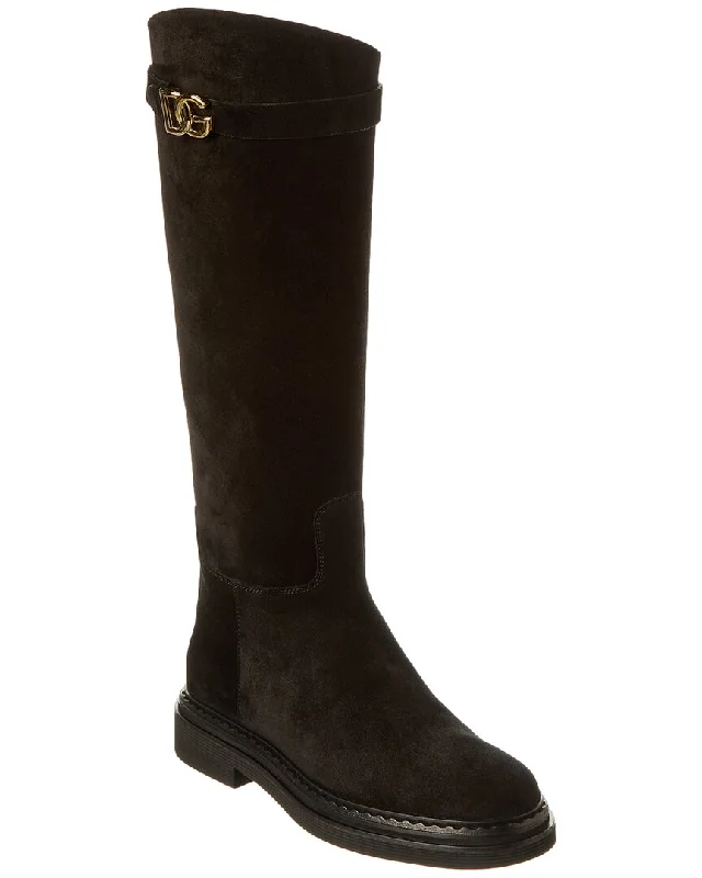 Dolce & Gabbana Logo Suede Knee-High Boot