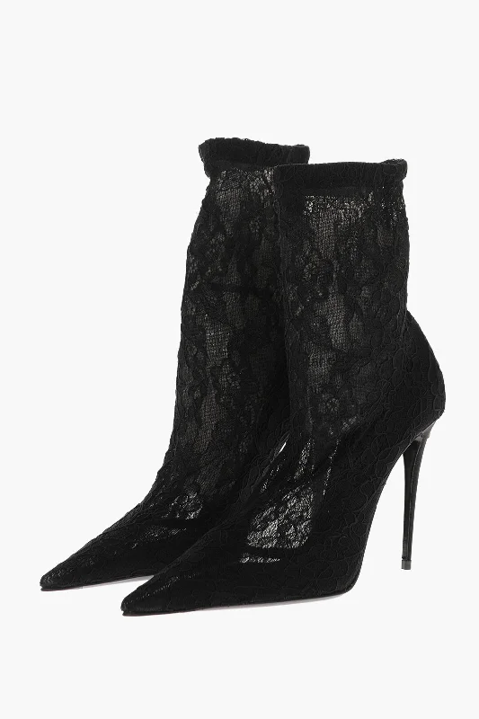 Dolce & Gabbana Pointed Stretchy Lace Booties 11 Cm