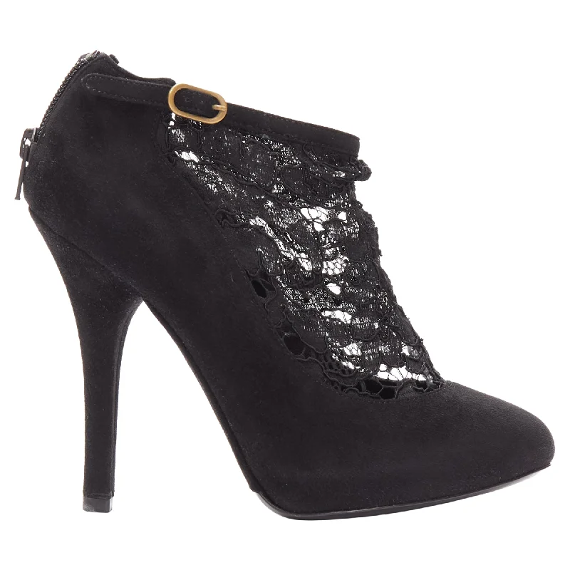 Dolce & Gabbana suede floral lace ankle high heel ankle booties