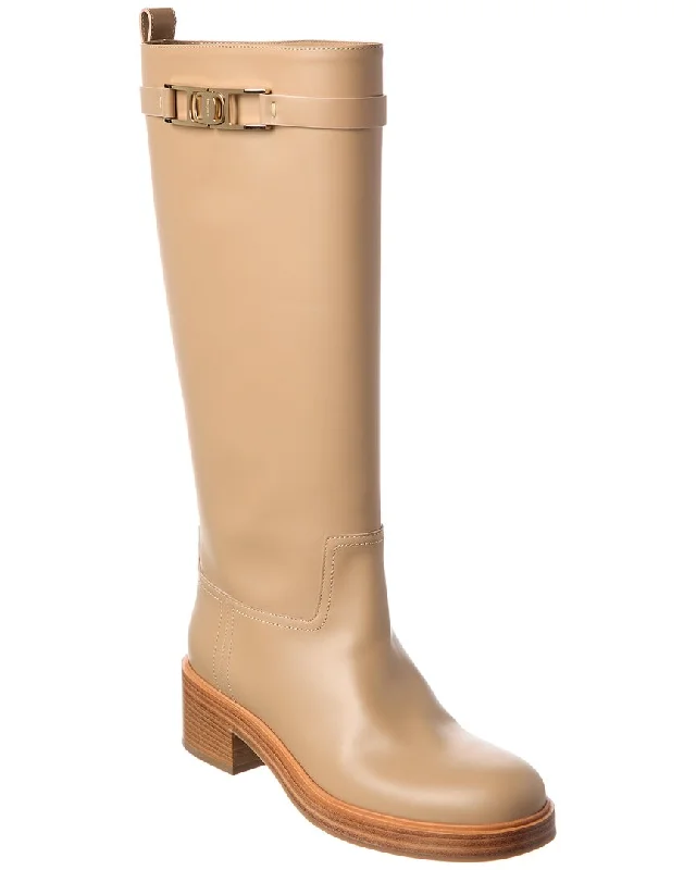 Ferragamo Vara Chain Leather Knee-High Boot