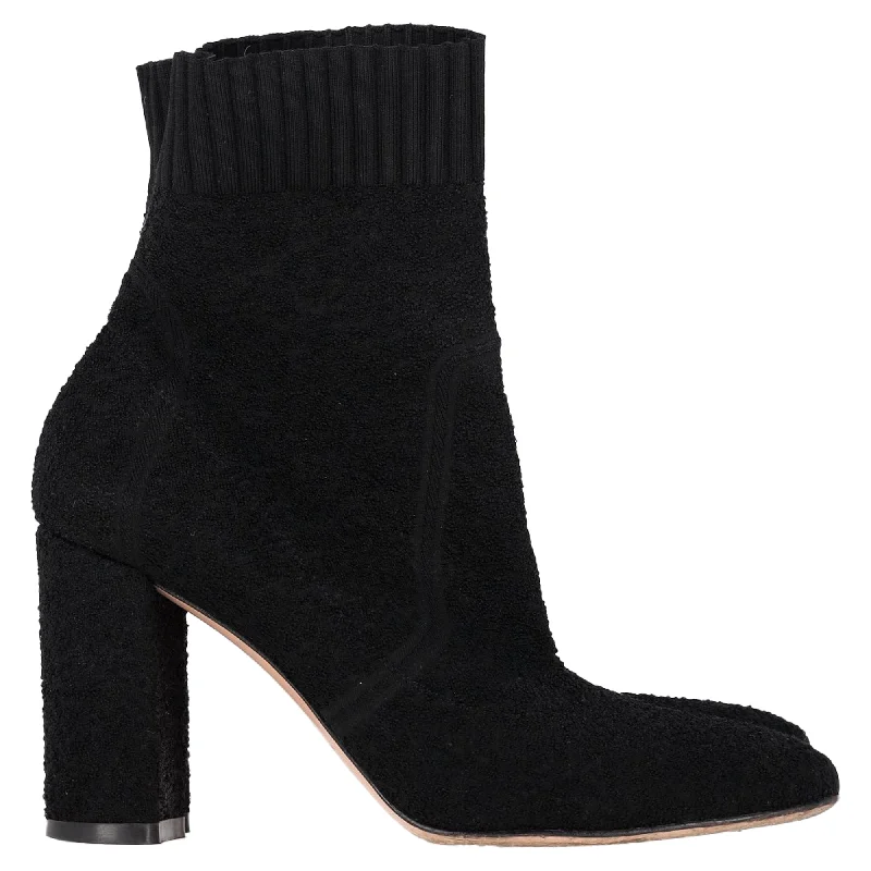 Gianvito Rossi Isa 85 Stretch Boucle Ankle Boots in Black Polyamide