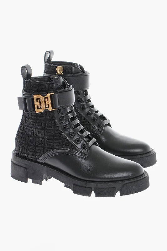 Givenchy Leather Combat Boots With Monogram Logo And Statement Buckle