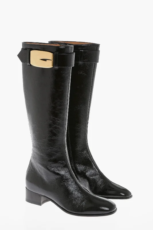 Gucci Naplack Patent Leather Boots With Strap