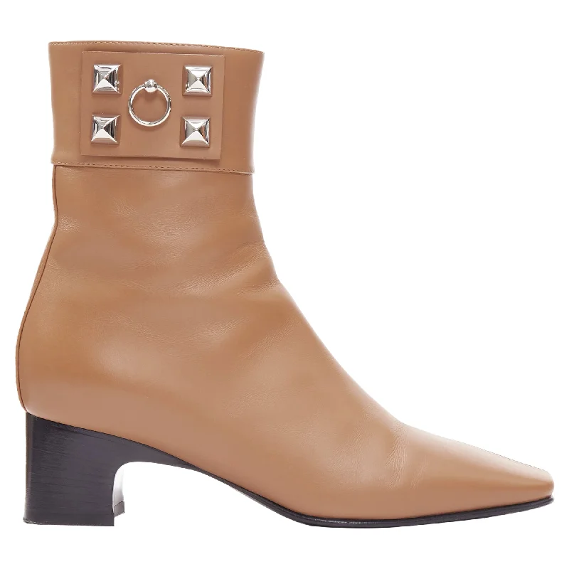 Hermes Decouverte Beige Dore Leather Silver Hardware Ankle Boots