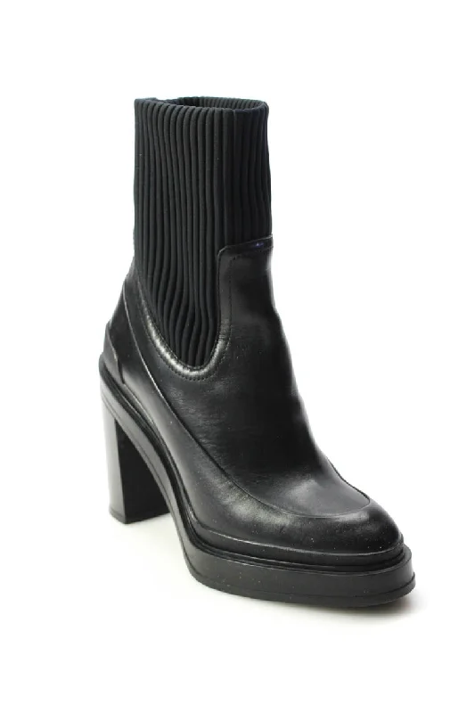 Hermes Womens Vandale Ribbed Neoprene Block Heel Pull On Ankle Boots Black