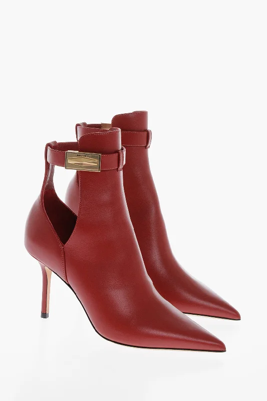 Jimmy Choo Pointed Leather Booties With Cutouts Heel 9 Cm