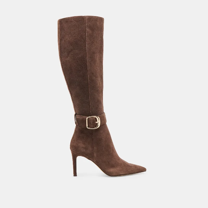 KINZY WIDE CALF BOOTS DK BROWN SUEDE