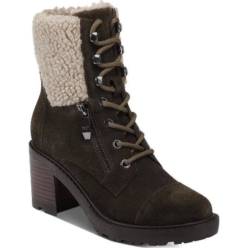 Lansly Womens Faux Fur Lug Sole Lace-Up Boot