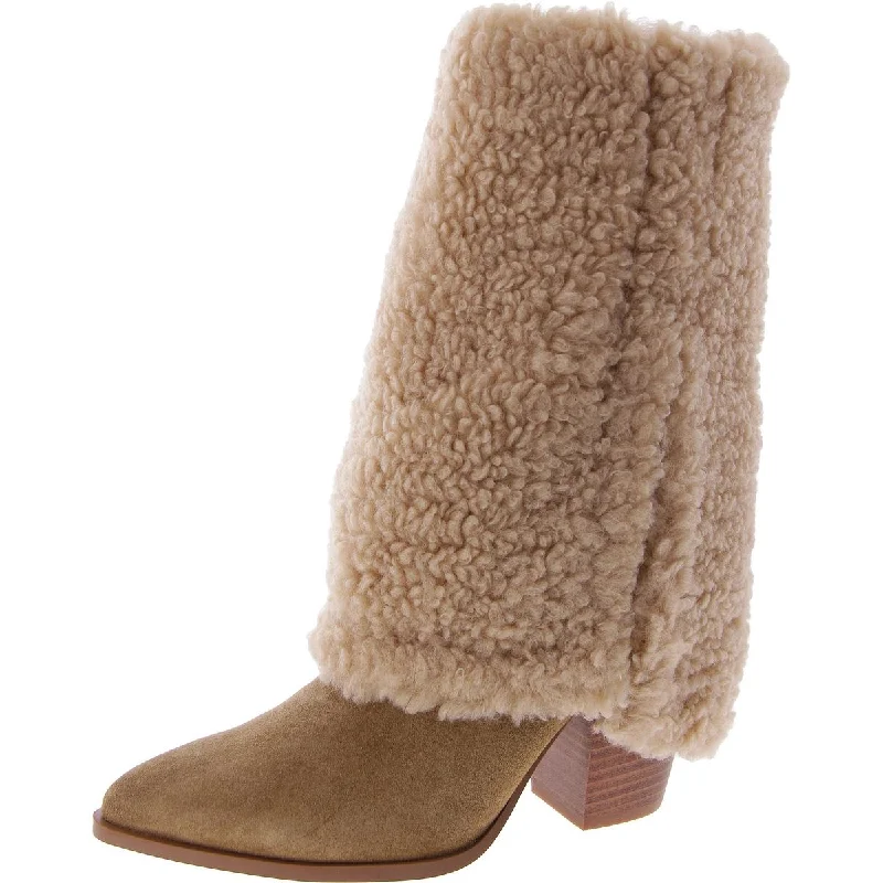 Livvy-F Womens Faux Shearling Block Heel Mid-Calf Boots