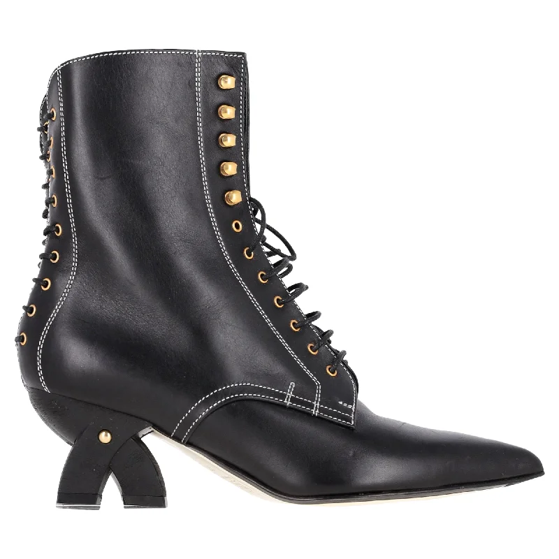 Loewe Ankle Lace-Up Boots in Black Leather