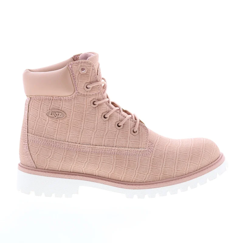 Lugz Convoy Croc WCNVYCE-6826 Womens Pink Suede Lace Up Casual Dress Boots