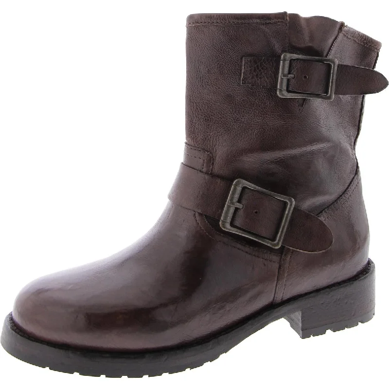 Lulah Womens Leather Buckle Ankle Boots