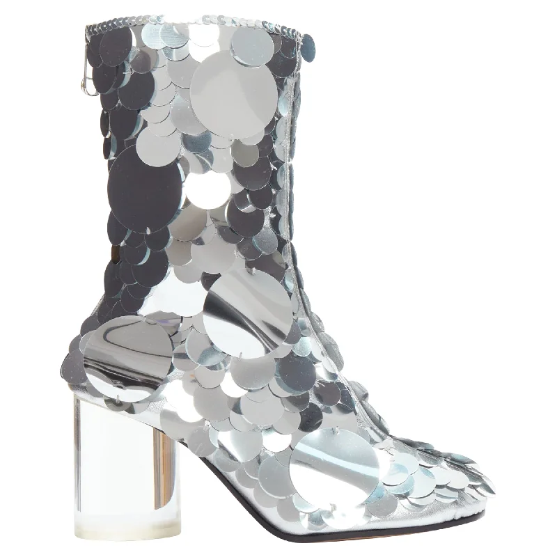 Maison Margiela silver pailette clear lucite heels ankle boots