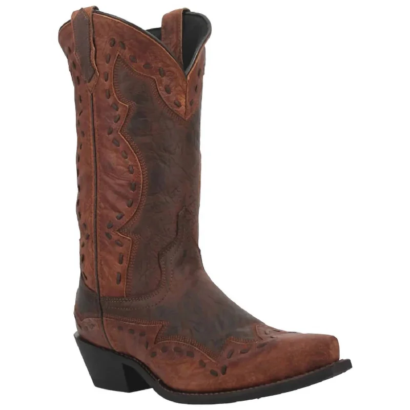 Men's Ronnie Snip Toe Cowboy Boots In Rust Brown