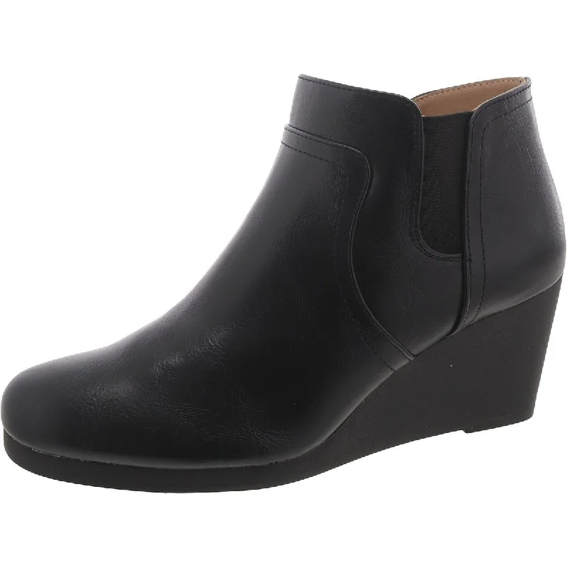 Nayelle-N Womens Faux Leather Ankle Wedge Boots