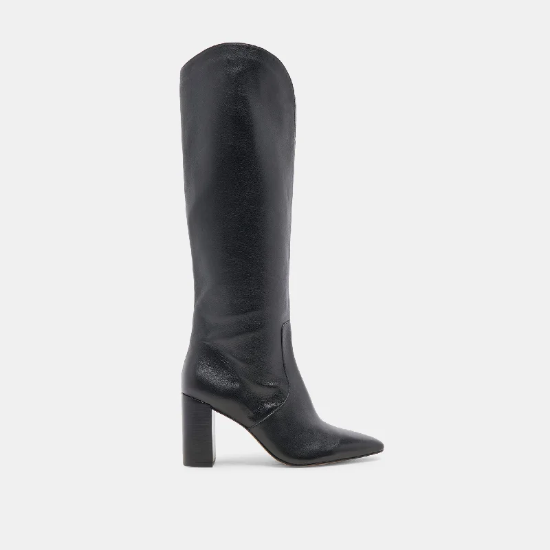 NEDI WIDE CALF BOOTS BLACK LEATHER