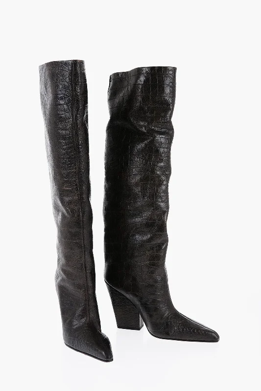 Paris Texas Croco-Leather Boots With Chunky Heel 11Cm