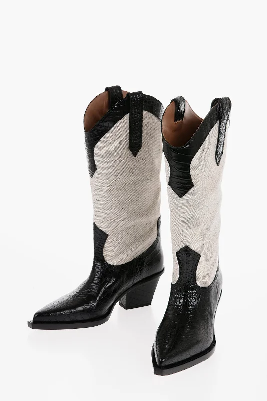 Paris Texas Crocodile-Effect Leather And Canvas Rosario Western Boots Wi