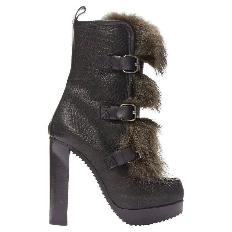 Pierre Hardy grained leather fur trio buckle platform boot