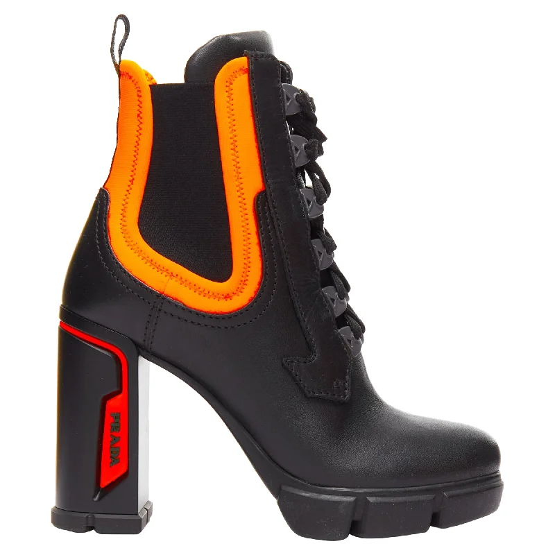 Prada neon neoprene leather logo boots