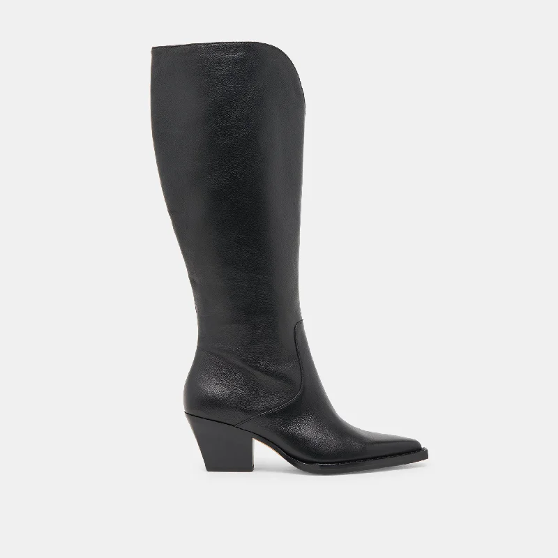 RAJ EXTRA WIDE CALF BOOTS BLACK LEATHER