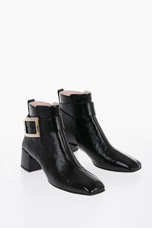 Roger Vivier Patent Leather Ankle Boots With Squared Toe