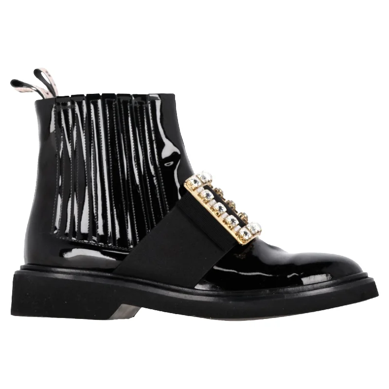 Roger Vivier Viv Rangers Chelsea Booties in Black Patent Leather