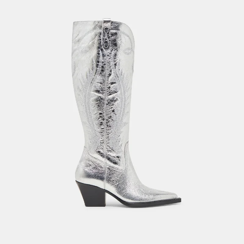 RYATT EXTRA WIDE CALF BOOTS SILVER DISTRESSED LEATHER