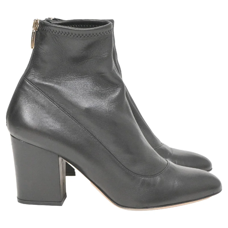 Sergio Rossi Block Heel Ankle Boots in Black Leather