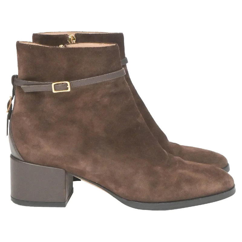 Sergio Rossi Low Heel Ankle Boots in Brown Suede