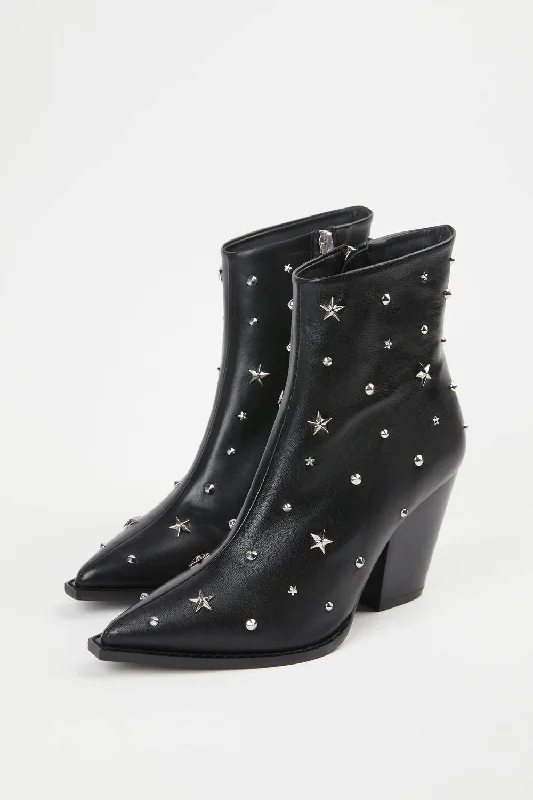 Star Studded Leather Boots In Black