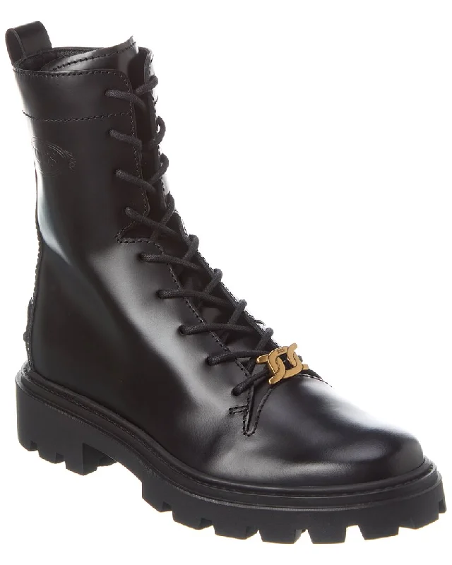 TOD’s Logo Leather Combat Boot