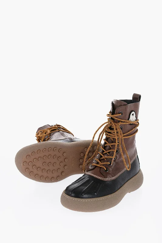 Tod's Palm Angels X Moncler Two-Tone Textured Leather Combat Boots